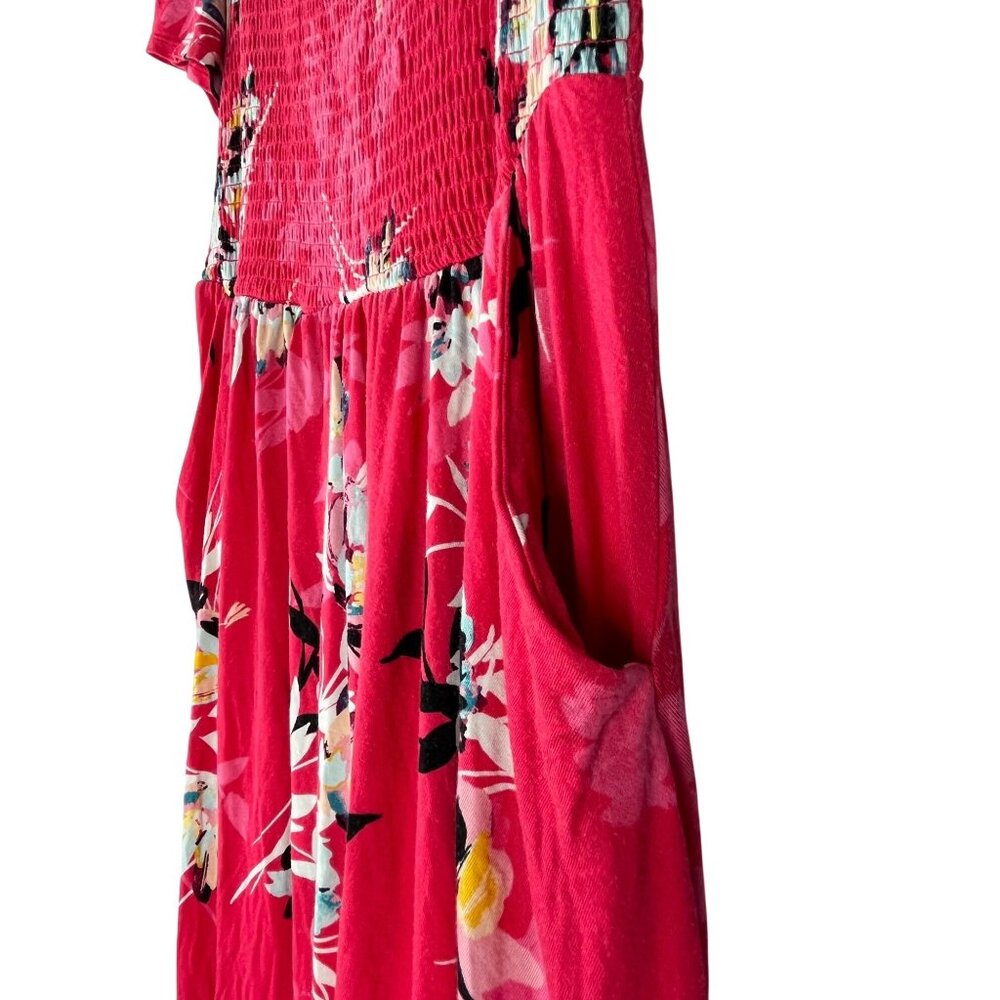 Floral Smocked Midi Dress Pockets Rayon Spandex Size 1 summer vacation - Picture 4 of 14